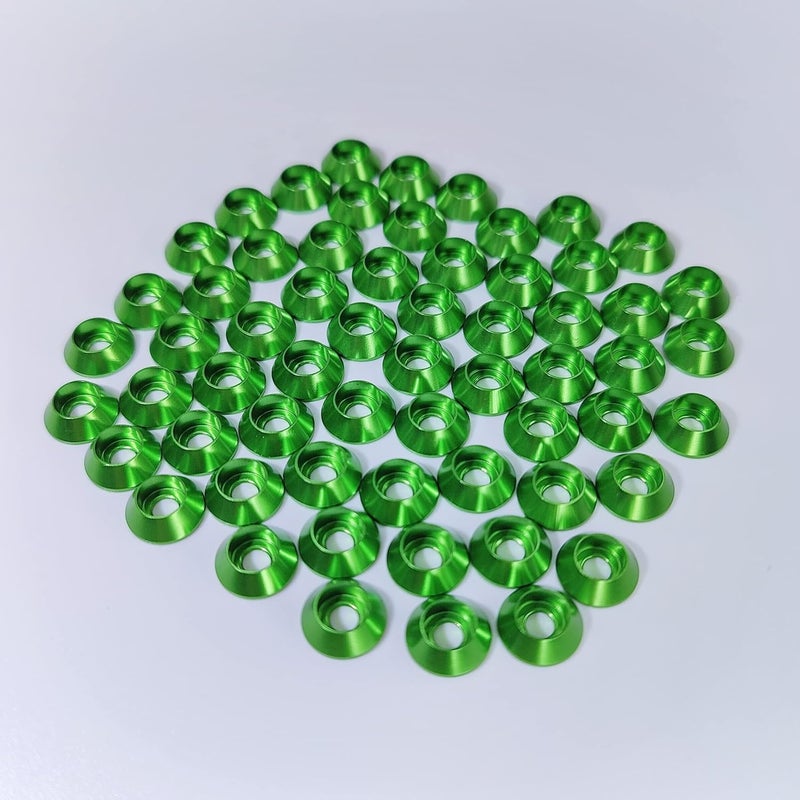 Lagefefe [60PCS] M3 Cone Cup Counterbore Washers, Anodized Aluminum Alloy, Head Washers Gaskets Cup Shim for Screw RC/FPV/PC/Drone/Mechanical Accessories Model Parts, Green - Image 2